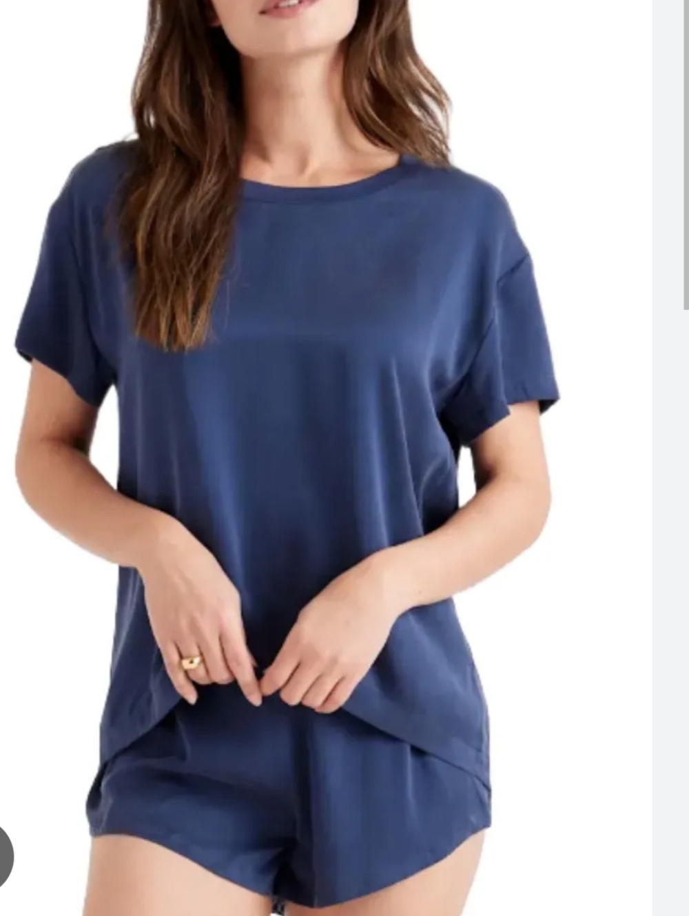 Quibce Navy Short Sleeve Sleep Set - Relaxed 100% Silk  Top & Shorts